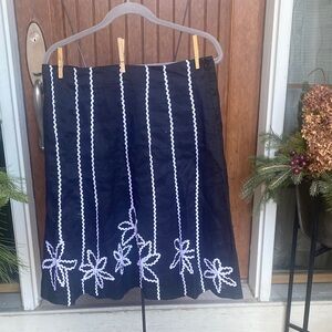 S.L. Fashions Black Skirt with White Floral Design